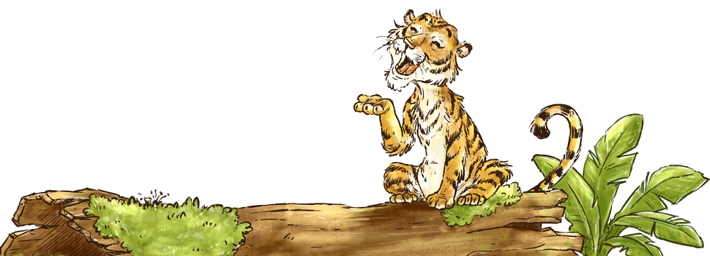 Illustration Tiger sitzt auf Baumstamm