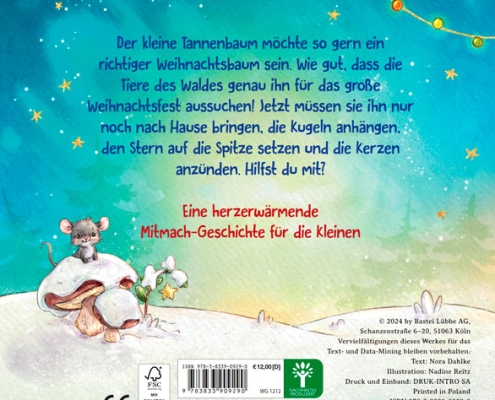 Rückseite vom Pappbilderbuch "Der kleine Tannenbaum feiert Weihnachten"